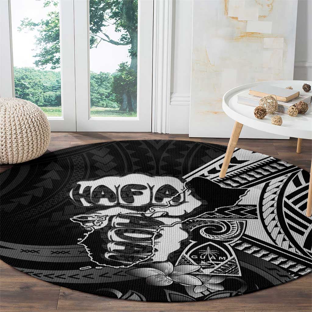 Hafa Adai Guam Discovery Day Round Carpet Chamorro Latte Stone Hand Black Version LT14 - Polynesian Pride