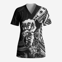 Hafa Adai Guam Discovery Day Scrub Top Chamorro Latte Stone Hand Black Version LT14 Adult Black - Polynesian Pride