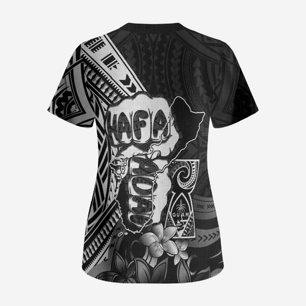 Hafa Adai Guam Discovery Day Scrub Top Chamorro Latte Stone Hand Black Version LT14 - Polynesian Pride