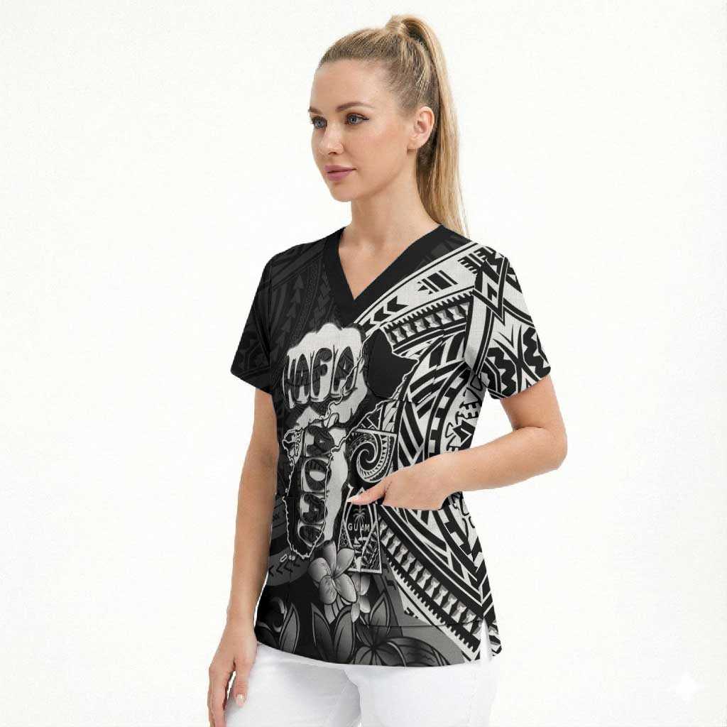 Hafa Adai Guam Discovery Day Scrub Top Chamorro Latte Stone Hand Black Version LT14 - Polynesian Pride