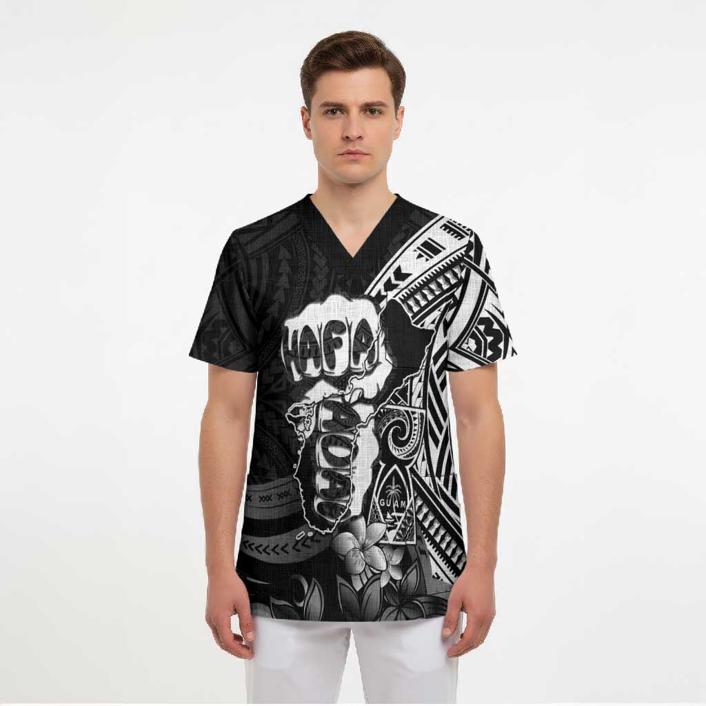 Hafa Adai Guam Discovery Day Scrub Top Chamorro Latte Stone Hand Black Version LT14 - Polynesian Pride