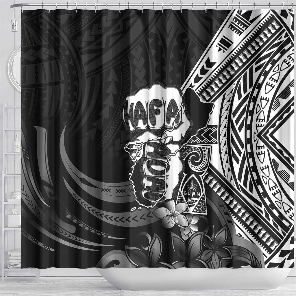 Hafa Adai Guam Discovery Day Shower Curtain Chamorro Latte Stone Hand Black Version LT14 - Polynesian Pride