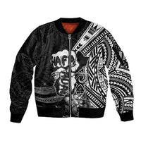 Hafa Adai Guam Discovery Day Sleeve Zip Bomber Jacket Chamorro Latte Stone Hand Black Version LT14 Unisex Black - Polynesian Pride