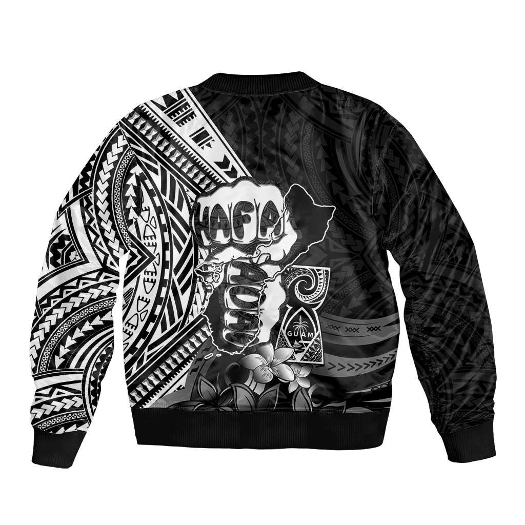 Hafa Adai Guam Discovery Day Sleeve Zip Bomber Jacket Chamorro Latte Stone Hand Black Version LT14 - Polynesian Pride