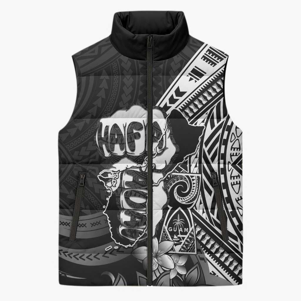 Hafa Adai Guam Discovery Day Sleeveless Puffer Jacket Chamorro Latte Stone Hand Black Version