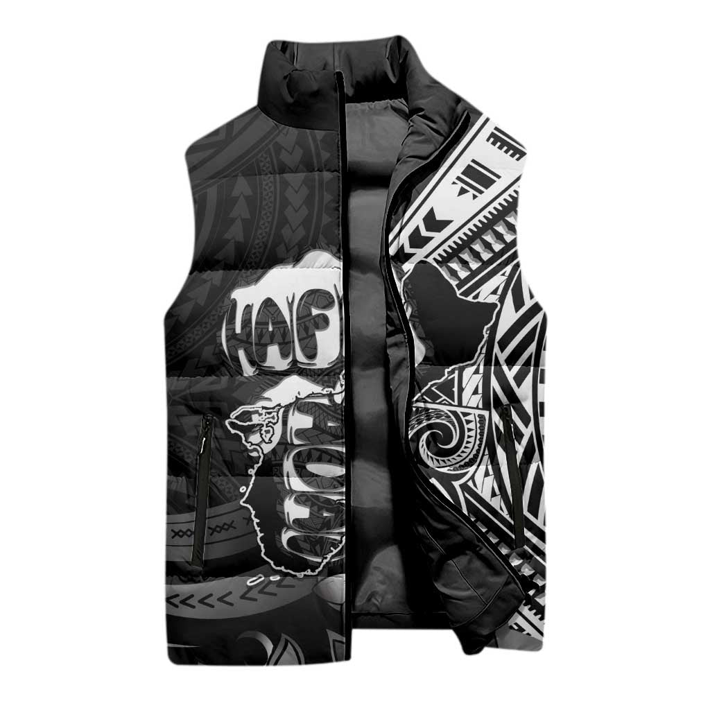 Hafa Adai Guam Discovery Day Sleeveless Puffer Jacket Chamorro Latte Stone Hand Black Version