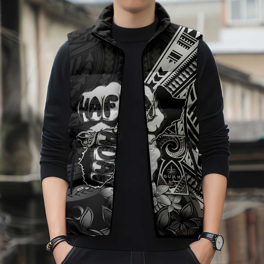 Hafa Adai Guam Discovery Day Sleeveless Puffer Jacket Chamorro Latte Stone Hand Black Version