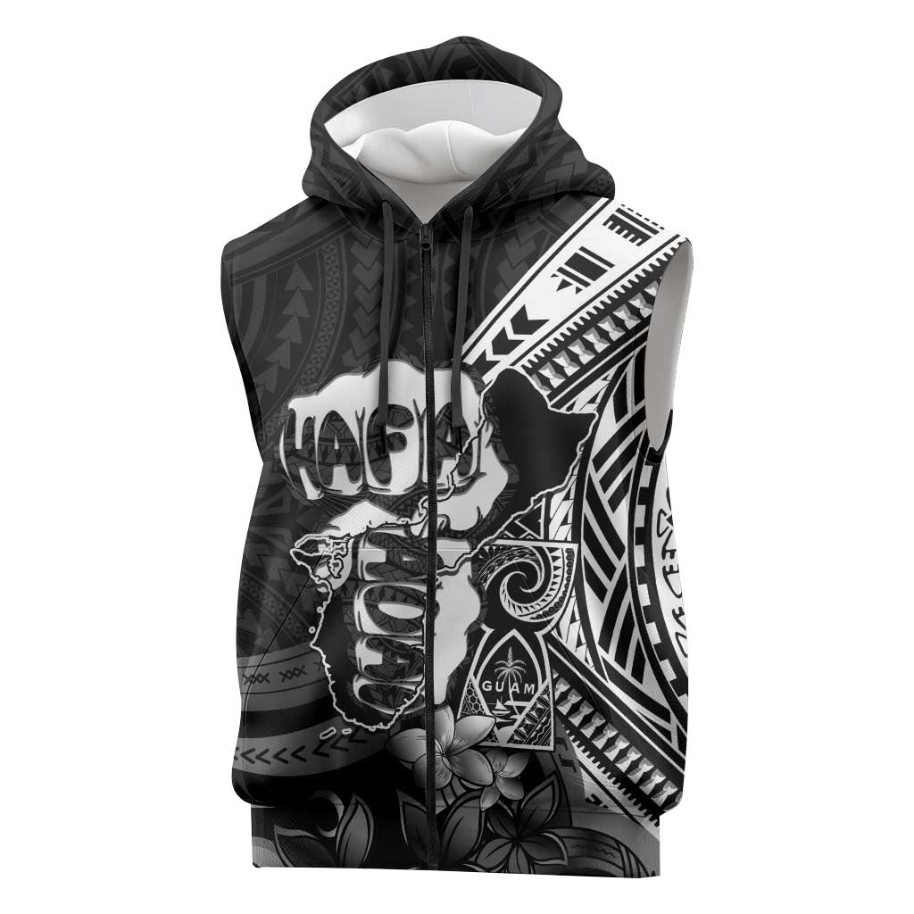 Hafa Adai Guam Discovery Day Sleeveless Zip Hoodie Chamorro Latte Stone Hand Black Version LT14 Black - Polynesian Pride