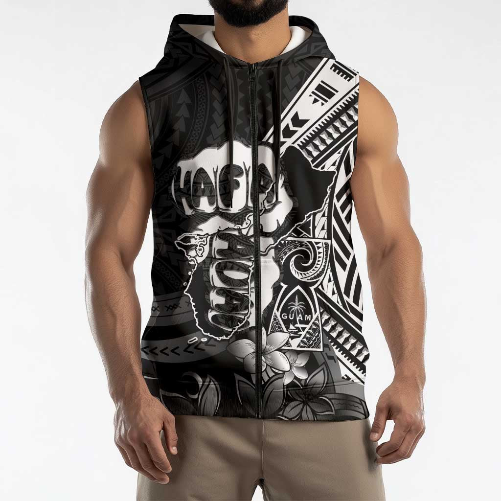 Hafa Adai Guam Discovery Day Sleeveless Zip Hoodie Chamorro Latte Stone Hand Black Version LT14 - Polynesian Pride
