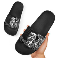 Hafa Adai Guam Discovery Day Slide Sandals Chamorro Latte Stone Hand Black Version LT14 - Polynesian Pride