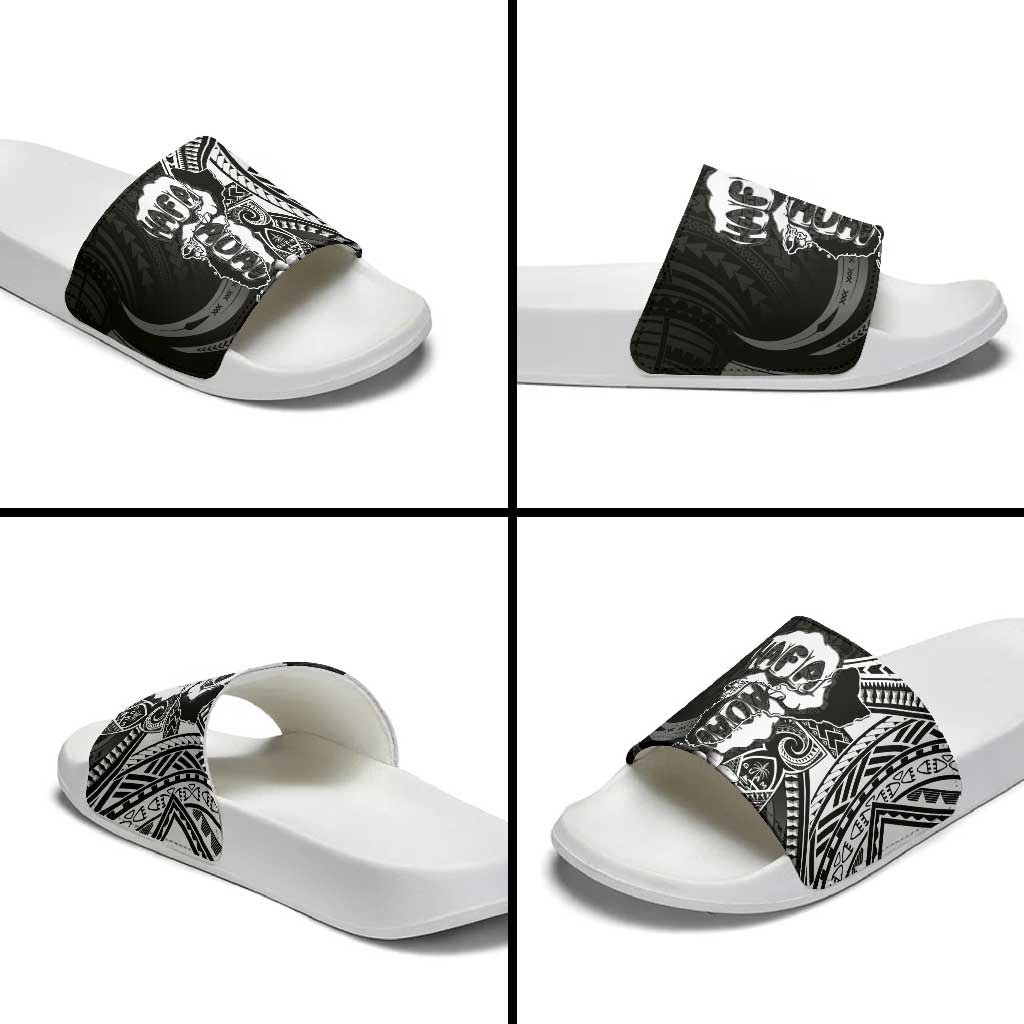 Hafa Adai Guam Discovery Day Slide Sandals Chamorro Latte Stone Hand Black Version LT14 - Polynesian Pride