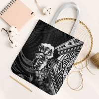 Hafa Adai Guam Discovery Day Tote Bag Chamorro Latte Stone Hand Black Version LT14 White Strap One Size Black - Polynesian Pride