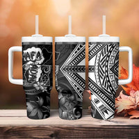 Hafa Adai Guam Discovery Day Tumbler With Handle Chamorro Latte Stone Hand Black Version LT14 - Polynesian Pride