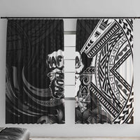 Hafa Adai Guam Discovery Day Window Curtain Chamorro Latte Stone Hand Black Version LT14 With Hooks Black - Polynesian Pride