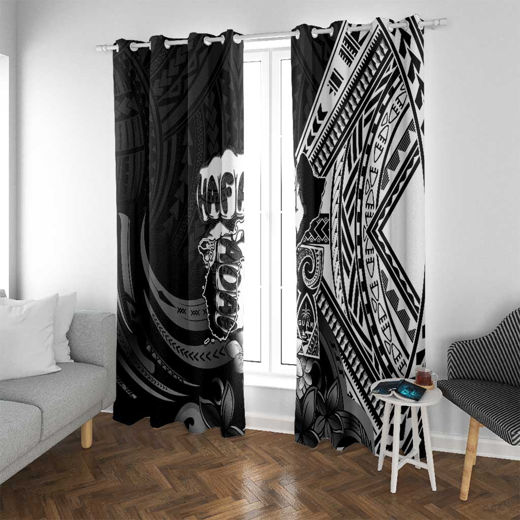 Hafa Adai Guam Discovery Day Window Curtain Chamorro Latte Stone Hand Black Version LT14 With Grommets Black - Polynesian Pride
