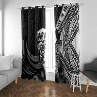 Hafa Adai Guam Discovery Day Window Curtain Chamorro Latte Stone Hand Black Version LT14 With Grommets Black - Polynesian Pride