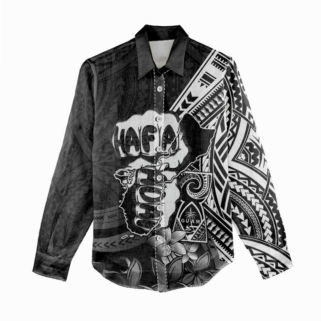 Hafa Adai Guam Discovery Day Women Casual Shirt Chamorro Latte Stone Hand Black Version LT14 - Polynesian Pride