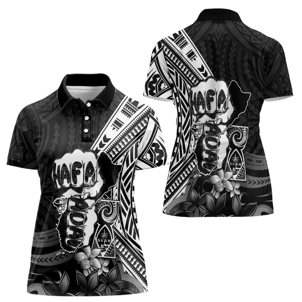 Hafa Adai Guam Discovery Day Women Polo Shirt Chamorro Latte Stone Hand Black Version LT14 - Polynesian Pride