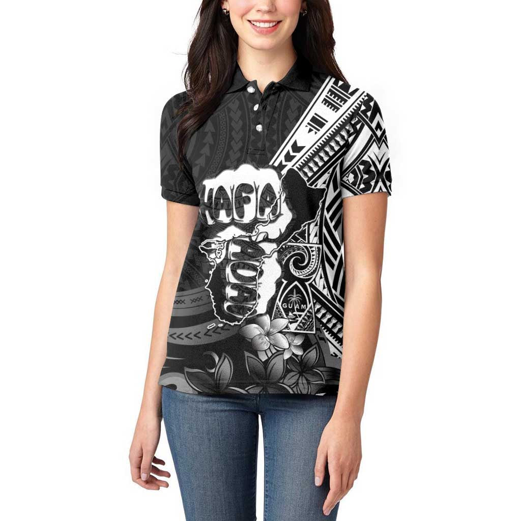 Hafa Adai Guam Discovery Day Women Polo Shirt Chamorro Latte Stone Hand Black Version LT14 - Polynesian Pride