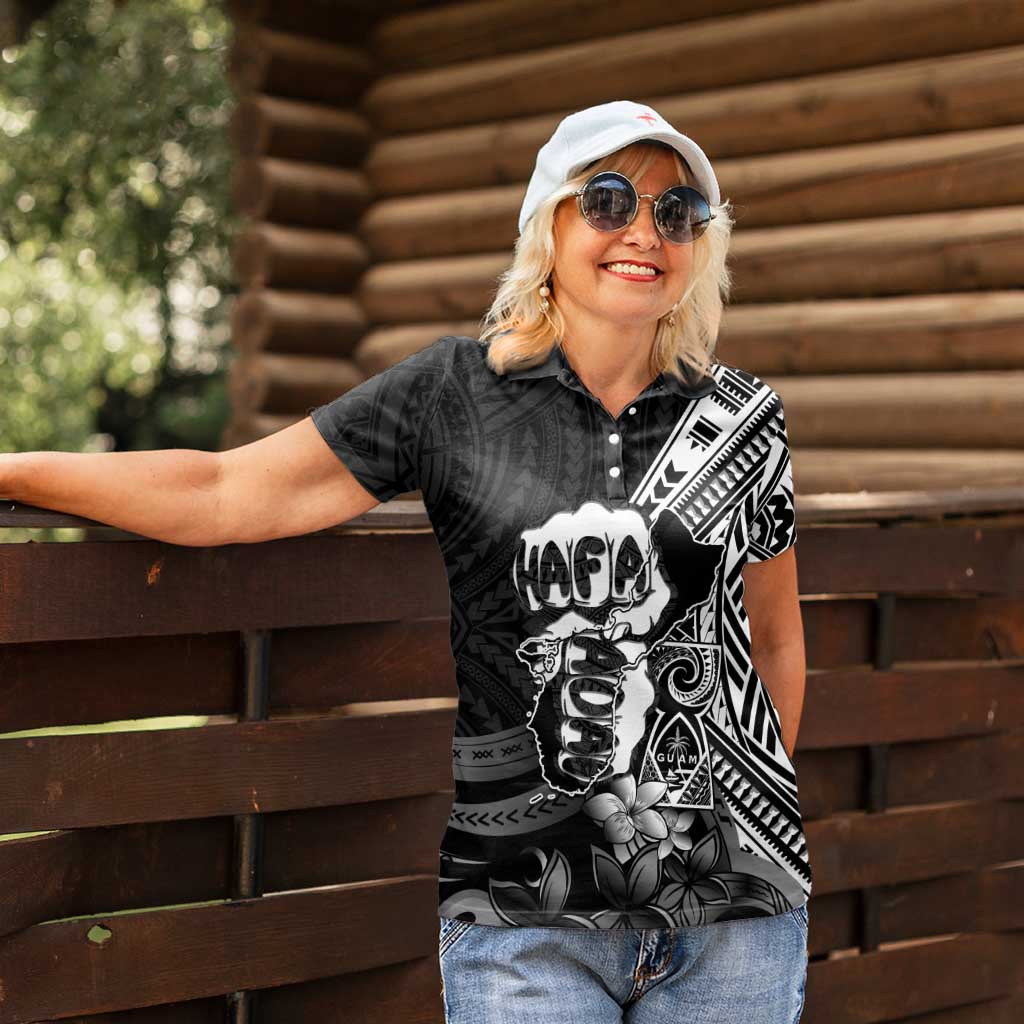 Hafa Adai Guam Discovery Day Women Polo Shirt Chamorro Latte Stone Hand Black Version LT14 - Polynesian Pride