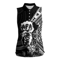 Hafa Adai Guam Discovery Day Women Sleeveless Polo Shirt Chamorro Latte Stone Hand Black Version