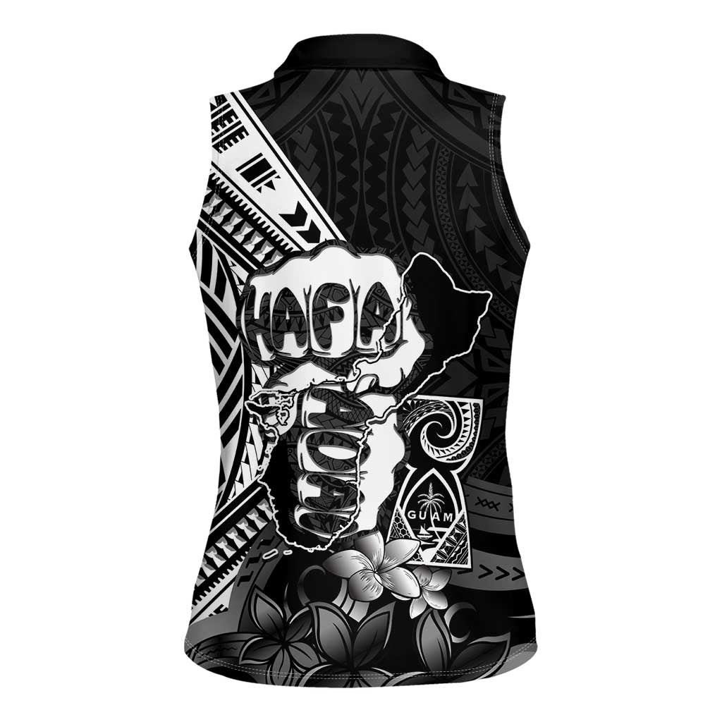 Hafa Adai Guam Discovery Day Women Sleeveless Polo Shirt Chamorro Latte Stone Hand Black Version