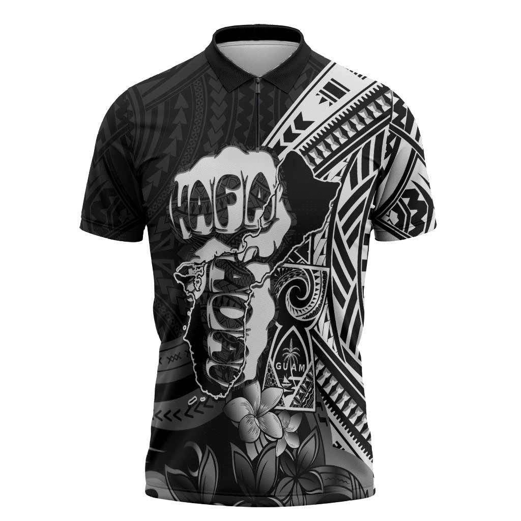 Hafa Adai Guam Discovery Day Zipper Polo Shirt Chamorro Latte Stone Hand Black Version LT14 Black - Polynesian Pride