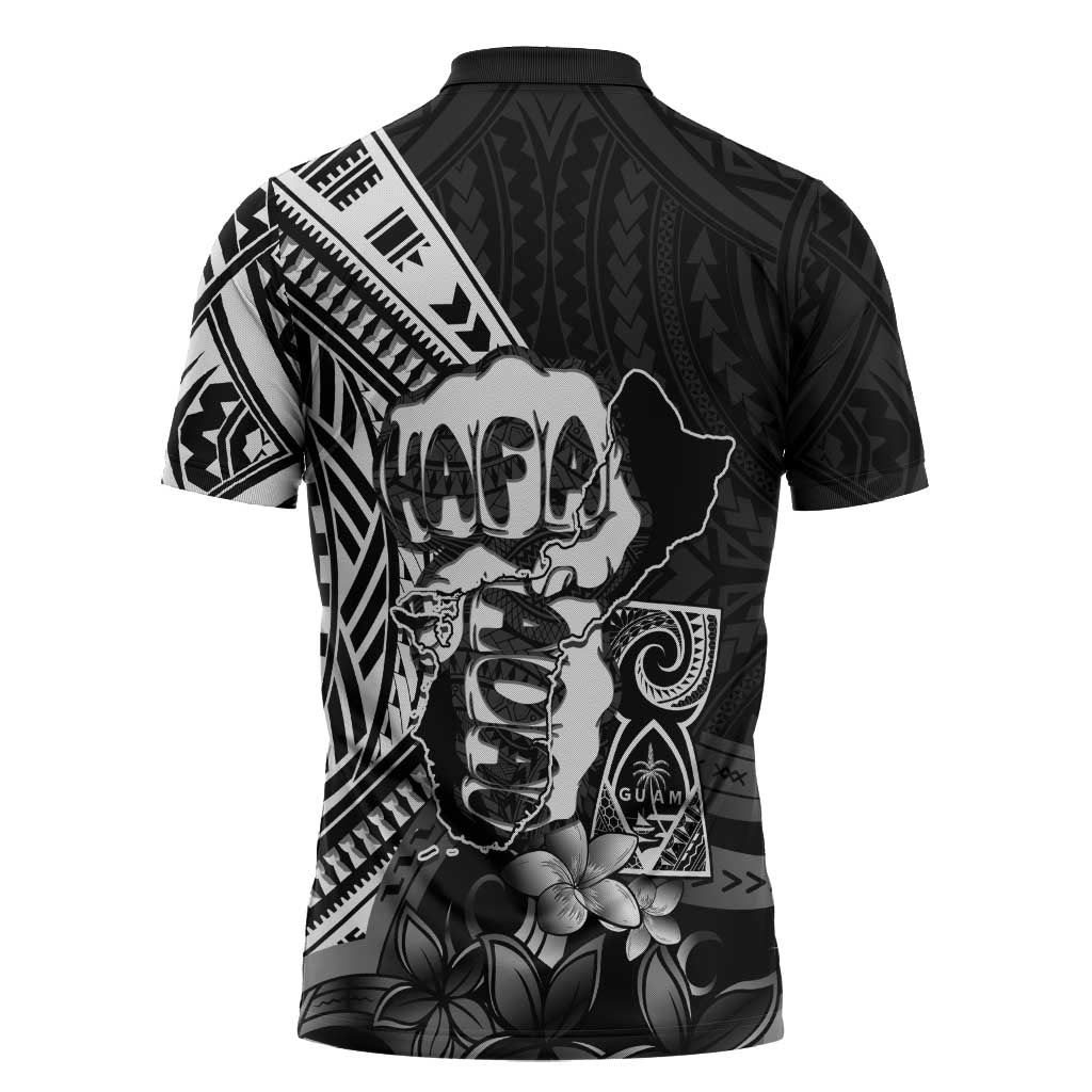 Hafa Adai Guam Discovery Day Zipper Polo Shirt Chamorro Latte Stone Hand Black Version LT14 - Polynesian Pride