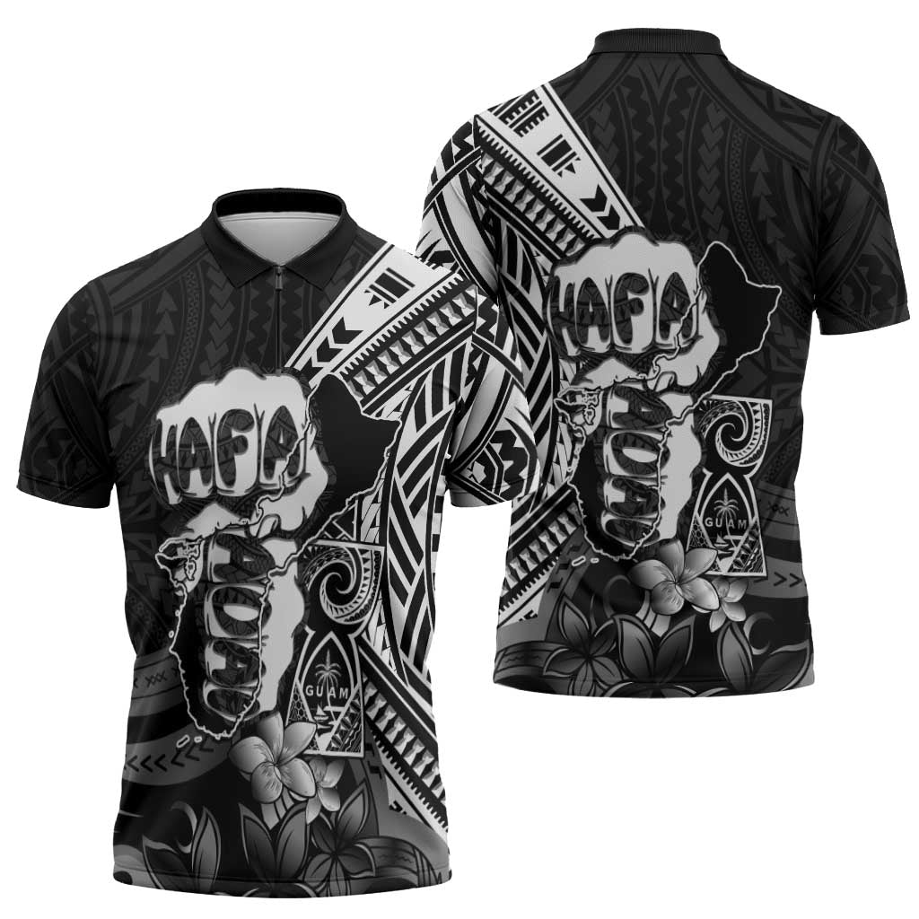 Hafa Adai Guam Discovery Day Zipper Polo Shirt Chamorro Latte Stone Hand Black Version LT14 - Polynesian Pride