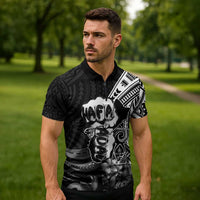 Hafa Adai Guam Discovery Day Zipper Polo Shirt Chamorro Latte Stone Hand Black Version LT14 - Polynesian Pride