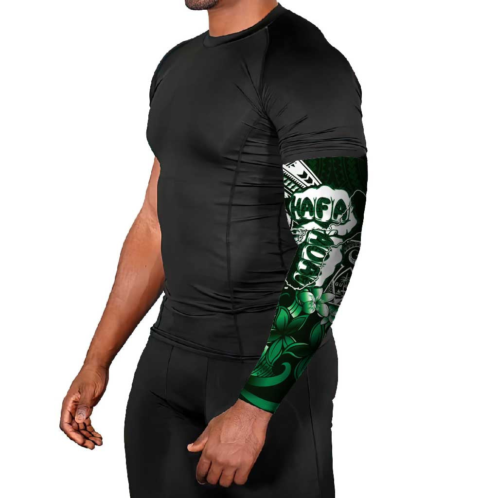 Hafa Adai Guam Discovery Day Arm Sleeves Chamorro Latte Stone Hand Green Version