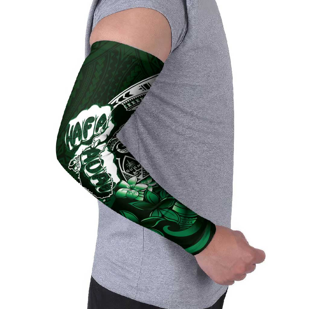 Hafa Adai Guam Discovery Day Arm Sleeves Chamorro Latte Stone Hand Green Version