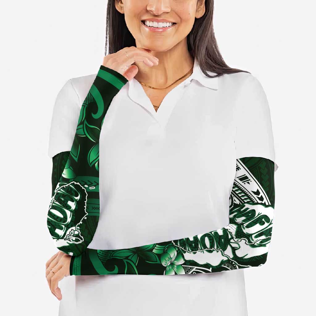 Hafa Adai Guam Discovery Day Arm Sleeves Chamorro Latte Stone Hand Green Version