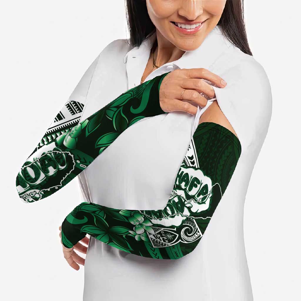 Hafa Adai Guam Discovery Day Arm Sleeves Chamorro Latte Stone Hand Green Version