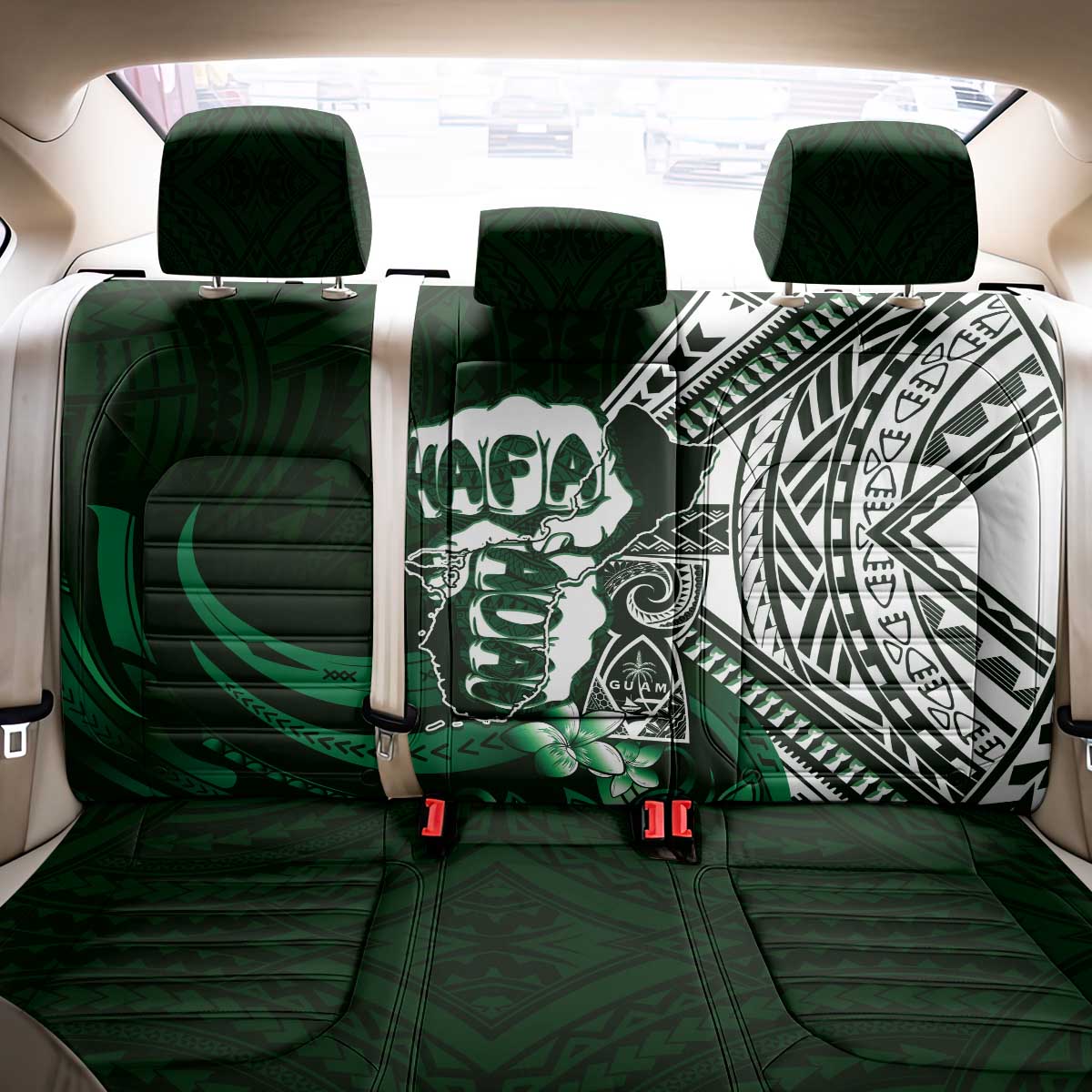 Hafa Adai Guam Discovery Day Back Car Seat Cover Chamorro Latte Stone Hand Green Version