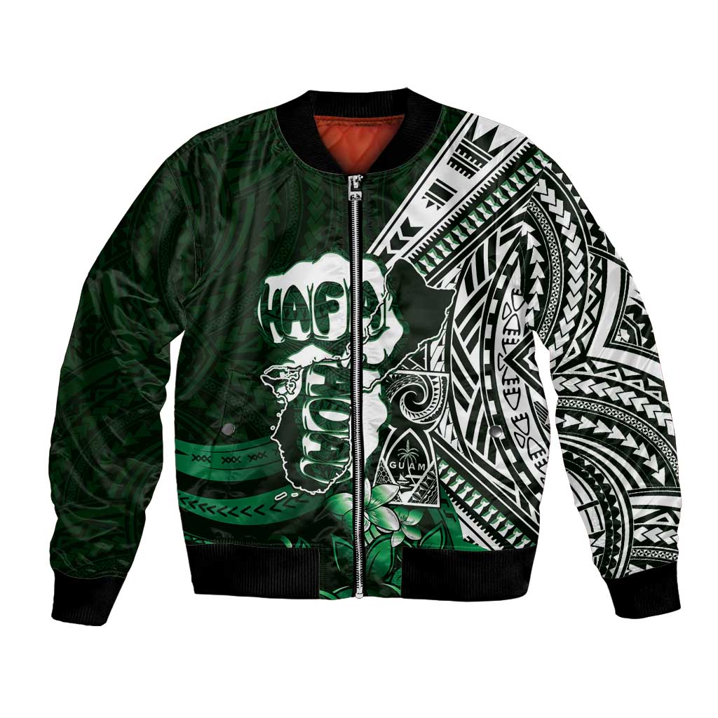Hafa Adai Guam Discovery Day Bomber Jacket Chamorro Latte Stone Hand Green Version