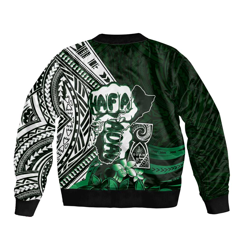 Hafa Adai Guam Discovery Day Bomber Jacket Chamorro Latte Stone Hand Green Version