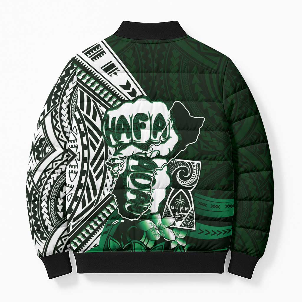 Hafa Adai Guam Discovery Day Bomber Puffer Jacket Chamorro Latte Stone Hand Green Version LT14 - Polynesian Pride