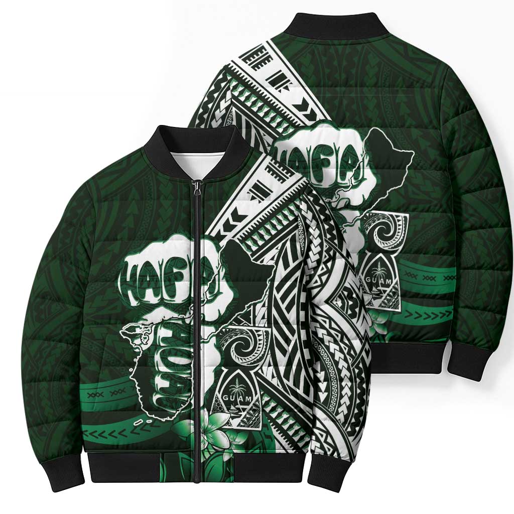 Hafa Adai Guam Discovery Day Bomber Puffer Jacket Chamorro Latte Stone Hand Green Version LT14 - Polynesian Pride