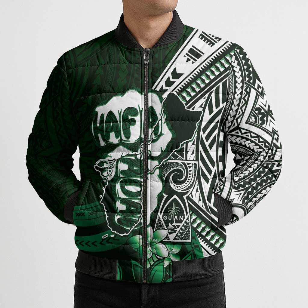 Hafa Adai Guam Discovery Day Bomber Puffer Jacket Chamorro Latte Stone Hand Green Version LT14 - Polynesian Pride