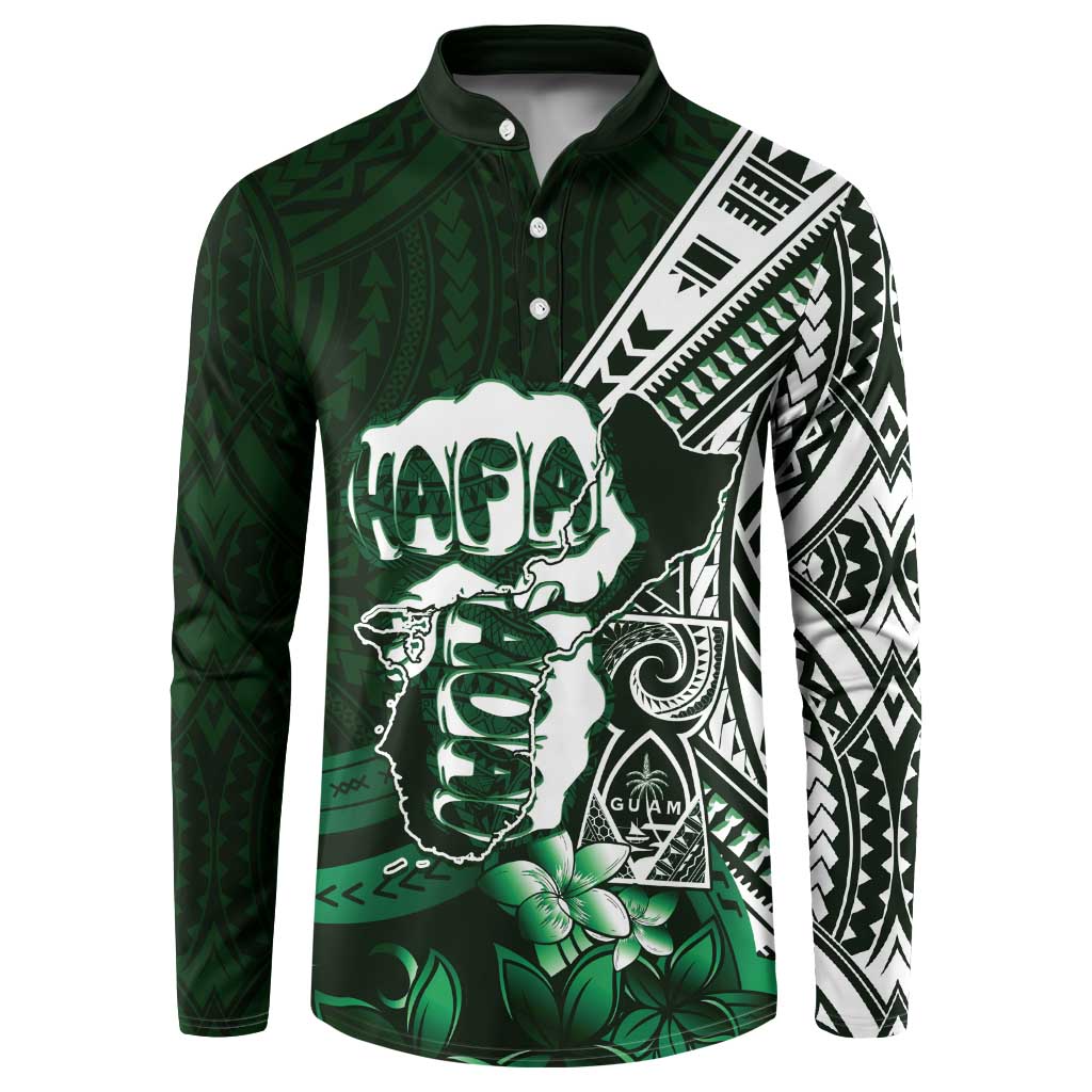 Hafa Adai Guam Discovery Day Button Sweatshirt Chamorro Latte Stone Hand Green Version LT14 Green - Polynesian Pride
