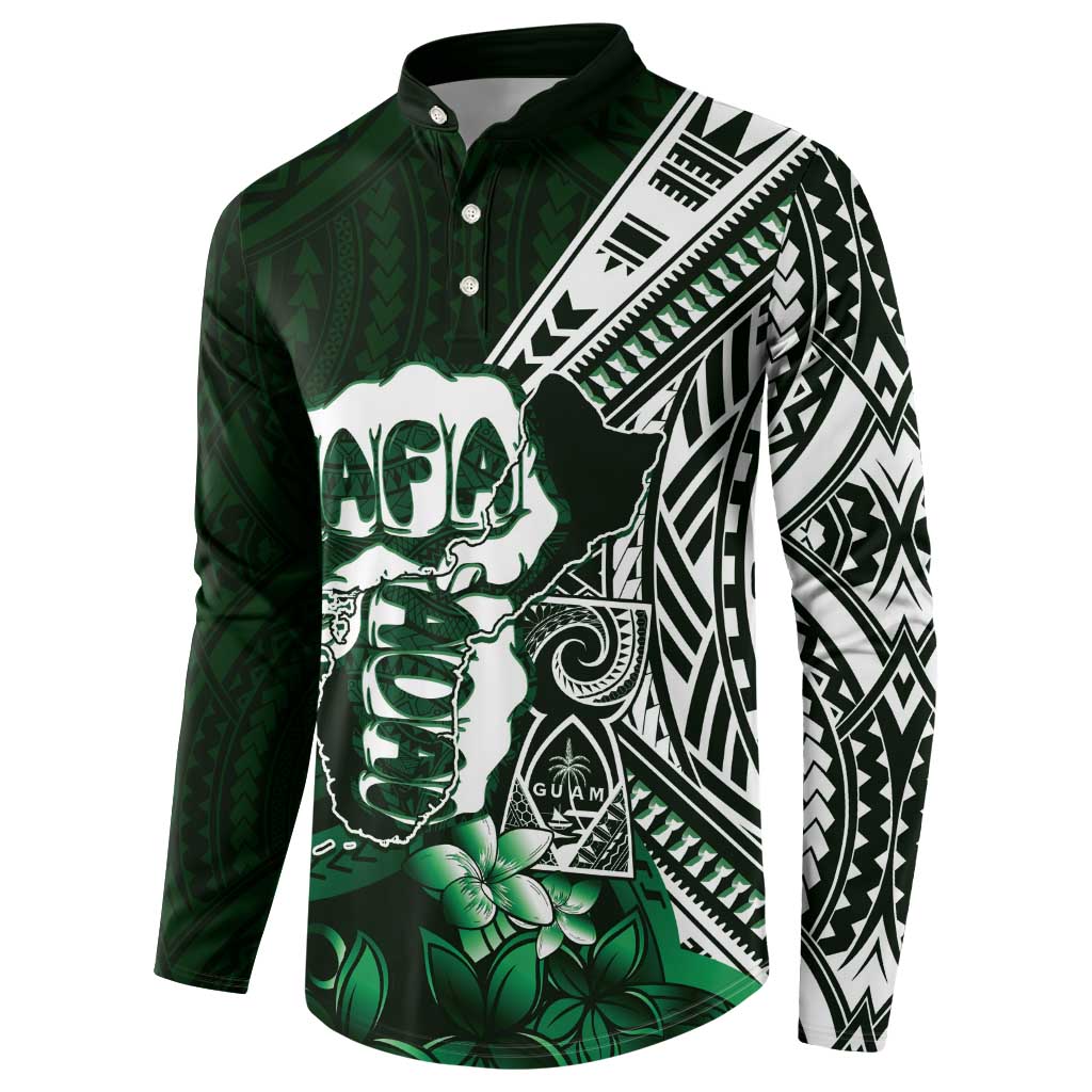 Hafa Adai Guam Discovery Day Button Sweatshirt Chamorro Latte Stone Hand Green Version LT14 - Polynesian Pride