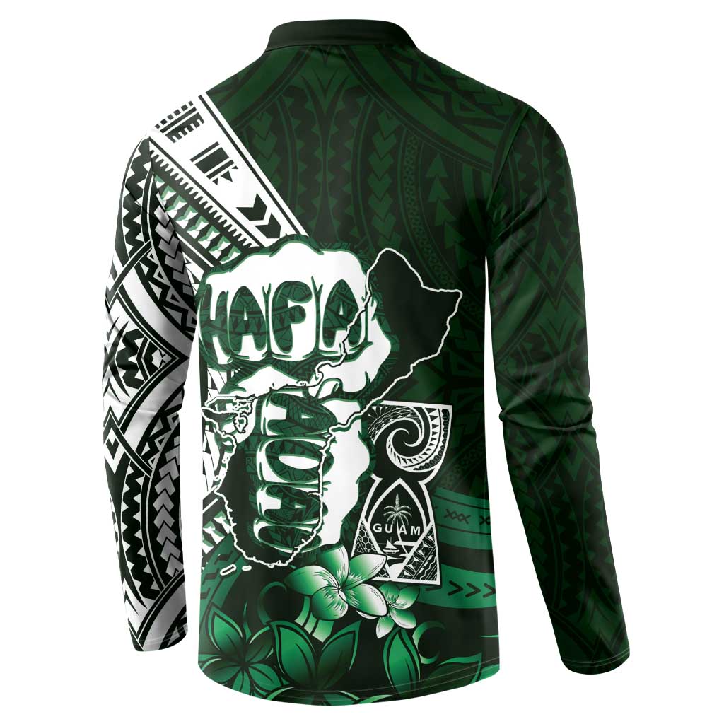 Hafa Adai Guam Discovery Day Button Sweatshirt Chamorro Latte Stone Hand Green Version LT14 - Polynesian Pride