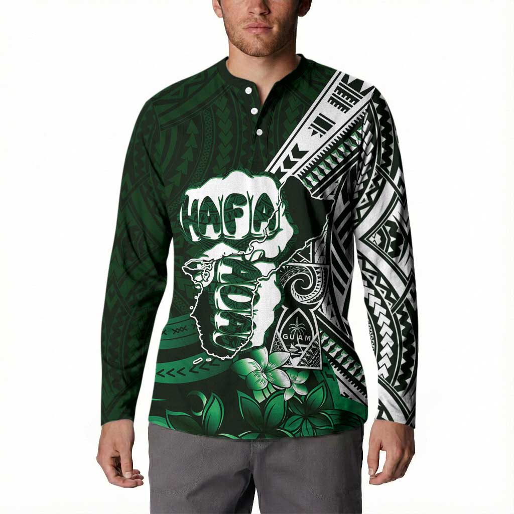 Hafa Adai Guam Discovery Day Button Sweatshirt Chamorro Latte Stone Hand Green Version LT14 - Polynesian Pride