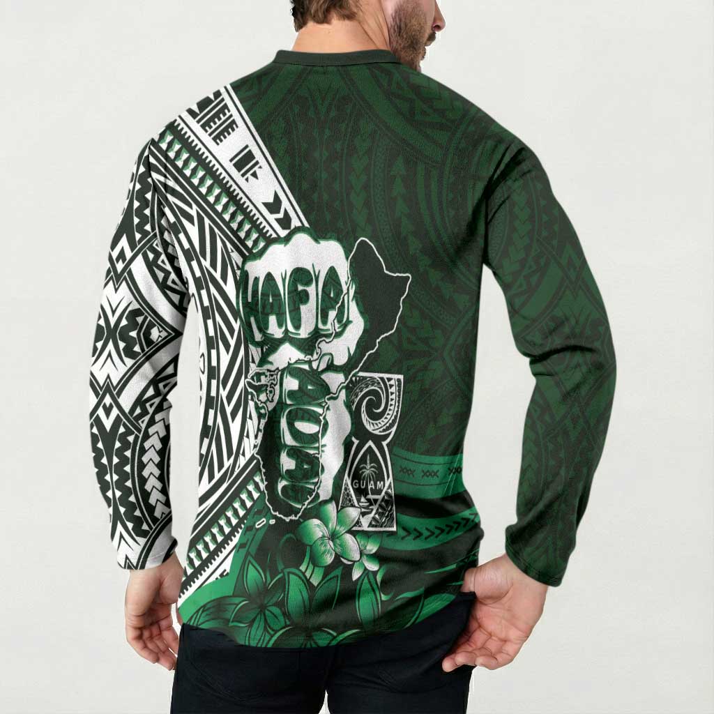 Hafa Adai Guam Discovery Day Button Sweatshirt Chamorro Latte Stone Hand Green Version LT14 - Polynesian Pride
