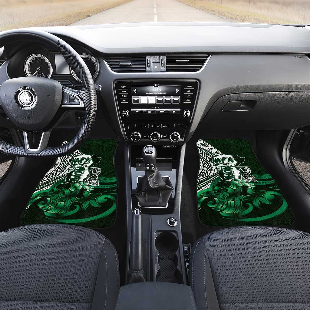 Hafa Adai Guam Discovery Day Car Mats Chamorro Latte Stone Hand Green Version LT14 Set 2pcs - Front Green - Polynesian Pride