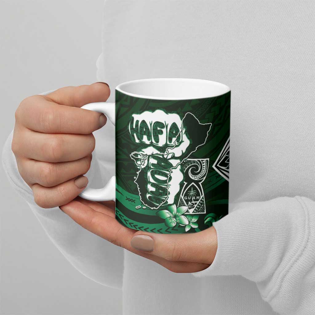 Hafa Adai Guam Discovery Day Ceramic Mug Chamorro Latte Stone Hand Green Version LT14 - Polynesian Pride