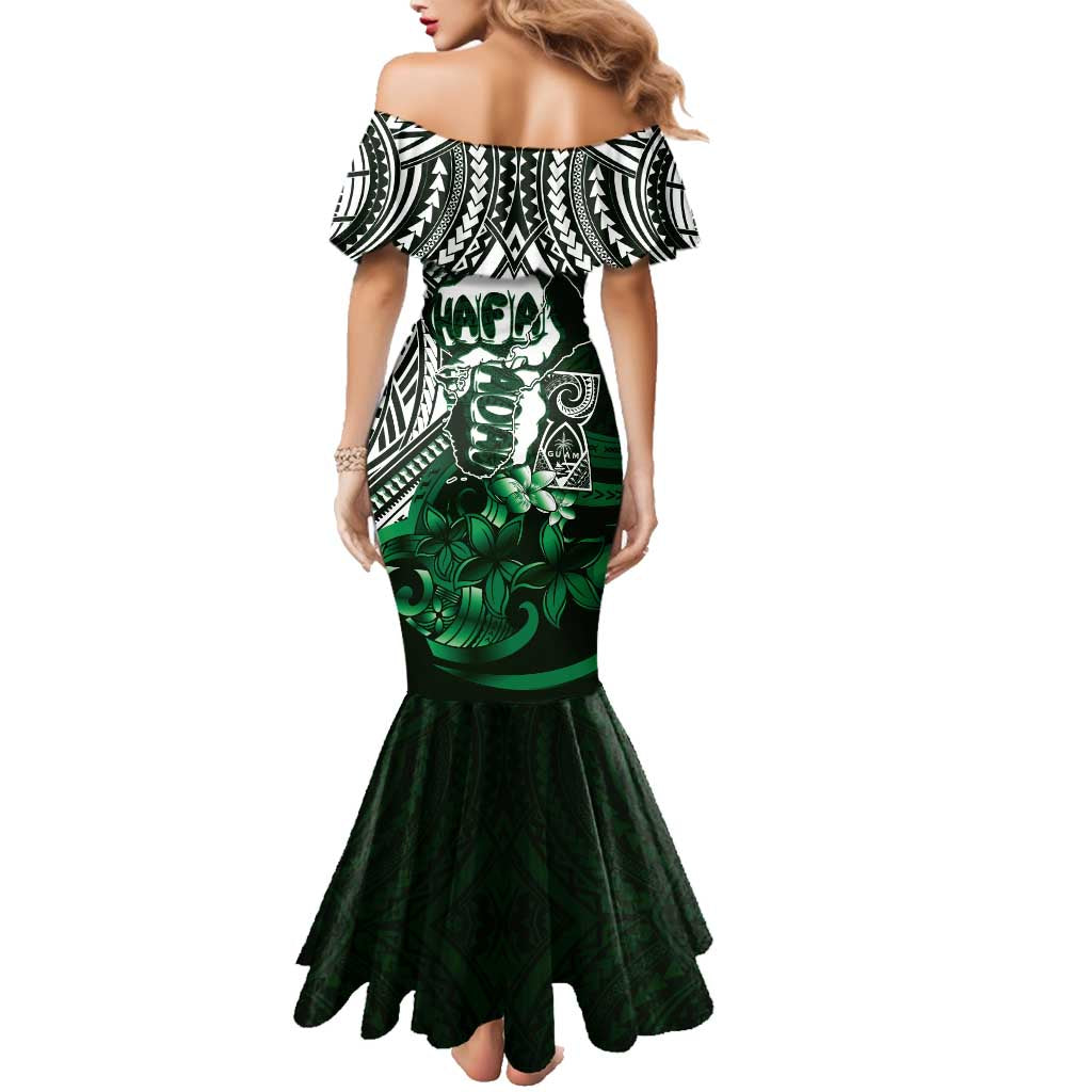 Hafa Adai Guam Discovery Day Family Matching Mermaid Dress and Hawaiian Shirt Chamorro Latte Stone Hand Green Version