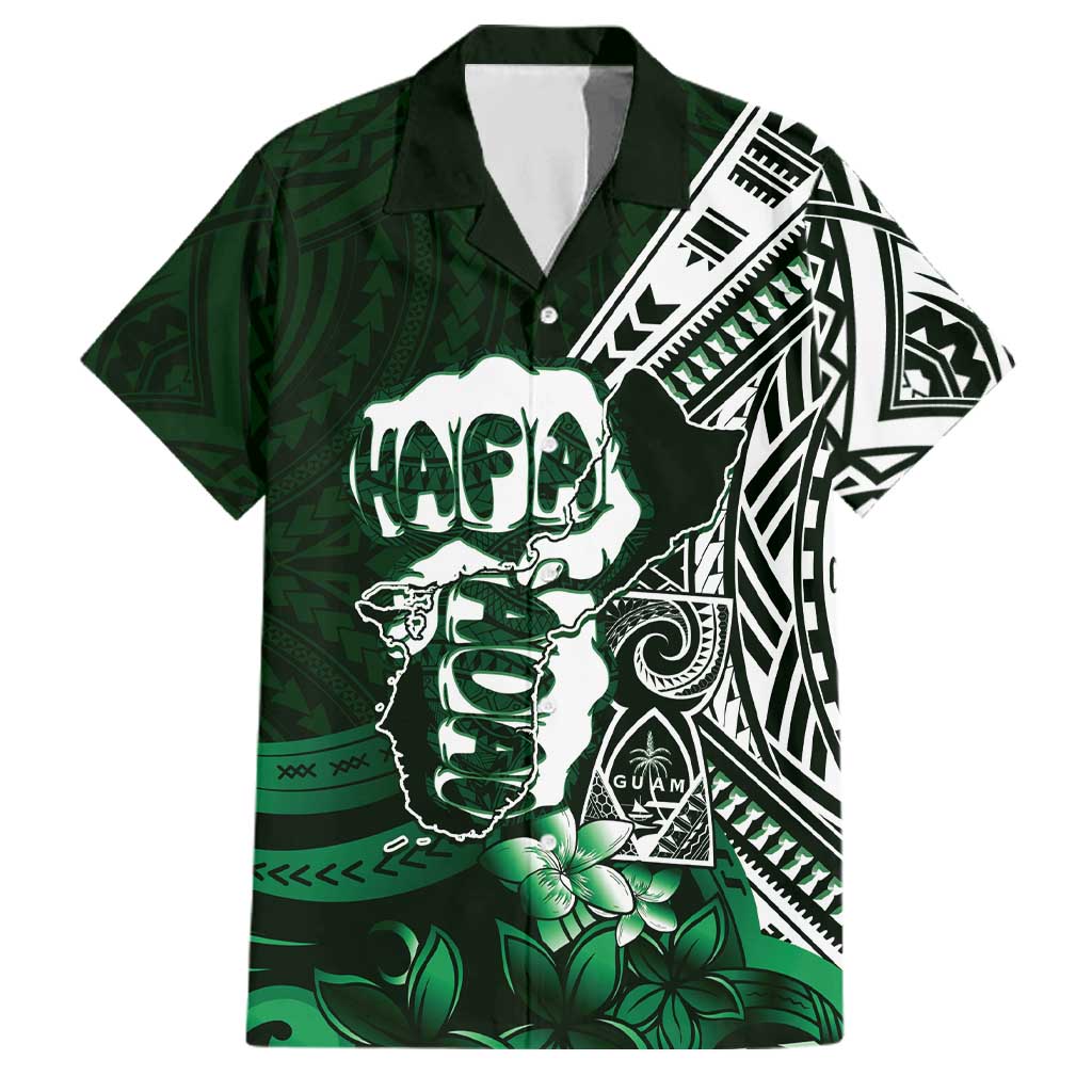 Hafa Adai Guam Discovery Day Family Matching Off Shoulder Maxi Dress and Hawaiian Shirt Chamorro Latte Stone Hand Green Version
