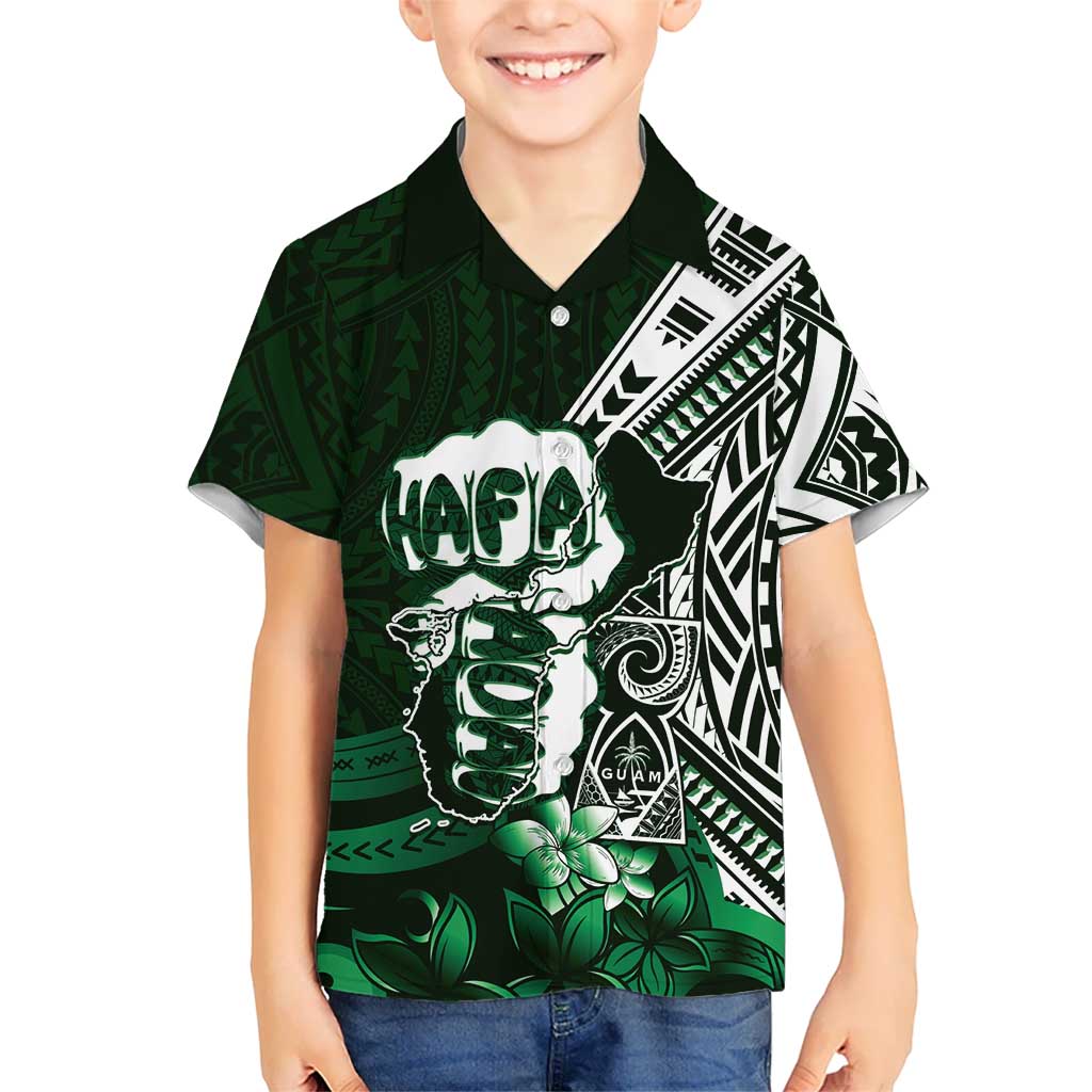 Hafa Adai Guam Discovery Day Family Matching Off Shoulder Maxi Dress and Hawaiian Shirt Chamorro Latte Stone Hand Green Version